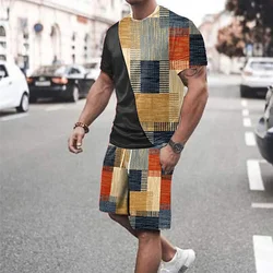 Color Block 3D Printed T-Shirts Shorts Sets Men's Fashion Tracksuits Oversized Short Sleeve T Shirt Pants Set Man Suits Clothing