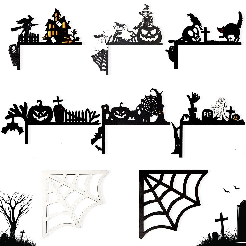 

Halloween Door Frame Decor Pumpkin Spider Castle Wooden Hanging Ornaments Ghost Festival Corner Happy Halloween Party Decor