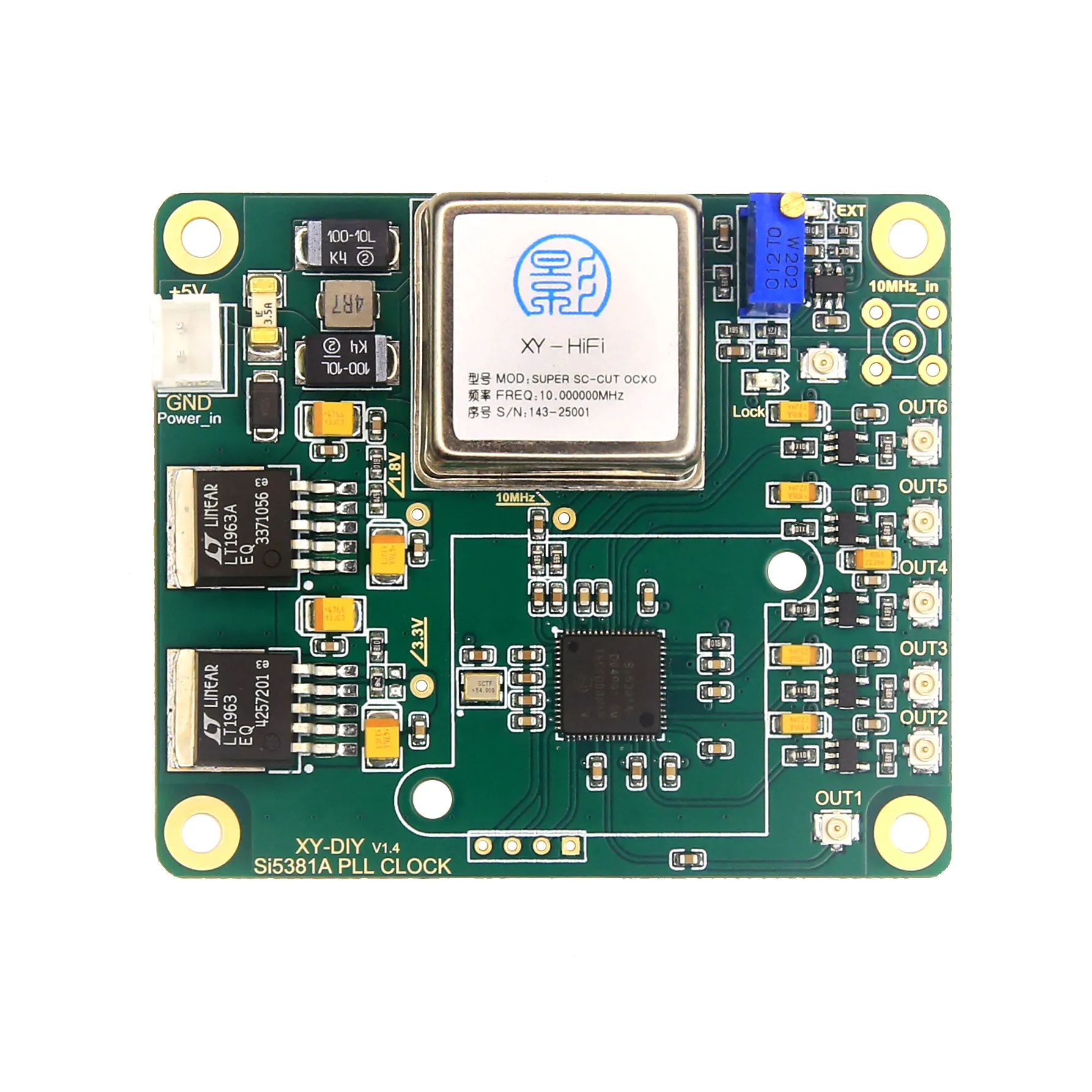 Y11 OCXO Clock Generator HAT for Raspberry Pi 10MHz Frequency Standard Multi-Channel PLL Output Jitter Reducer