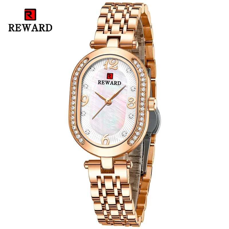 New REWARD Women Wristwatch Fashion Luxury Quartz Wrist Watches Stainless Steel Strap Gift for Girl Wife Mother Friends