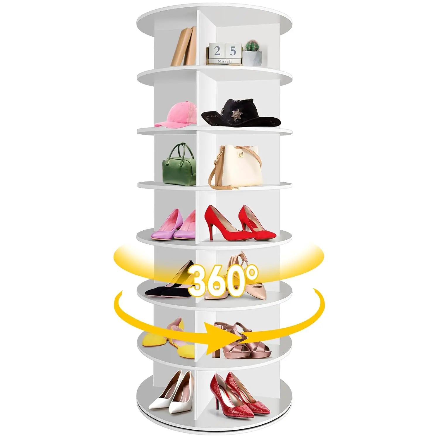 7 Tier Rotating Shoe Rack 360° Free Standing Organizer Multifunctional Storage Tower Spinning , Customized