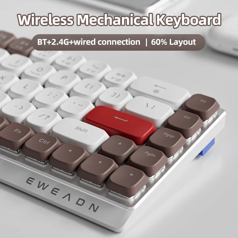 EWEADN MK68 Low Height Switch Wireless Mechanical Keyboard, 60% Ultra-Compact Office Keyboards, Tri-Mode USB-C Portable Quiet