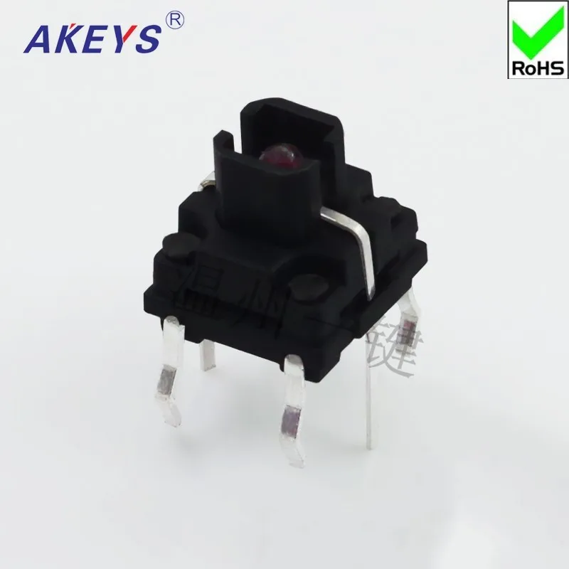 10PCS TS-H001 6*6 Illuminated tact switch 4 pin DIP type vertical with column push button switch black button TS-LS-001