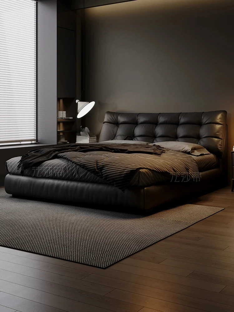 

Современная кровать с пряжкой для начальной и средней школы, черная кожаная кровать для хранения вещей, свадебная кровать, двойная мягкая кровать в упаковке