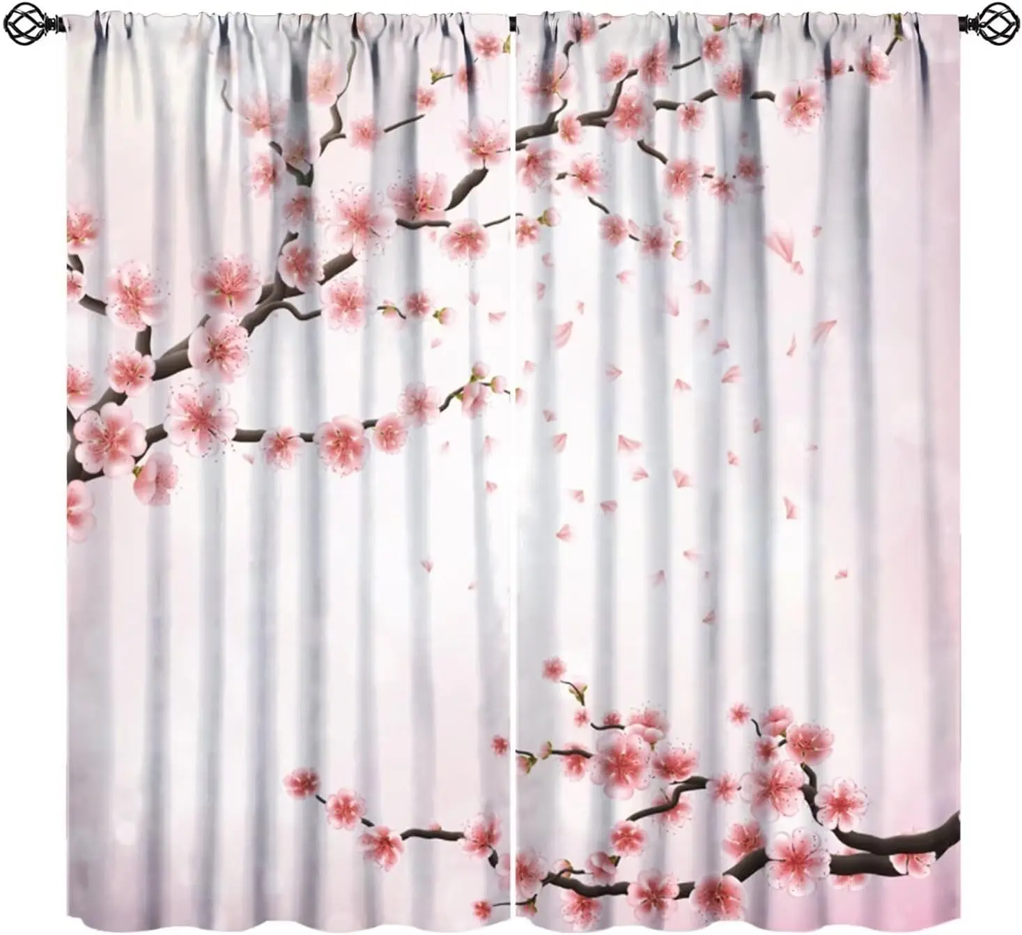Japanese Style Pink Cherry Blossom Blackout Curtains, Romantic Tree Rod Pocket Window Drapes for Girls Women Bedroom Living Room