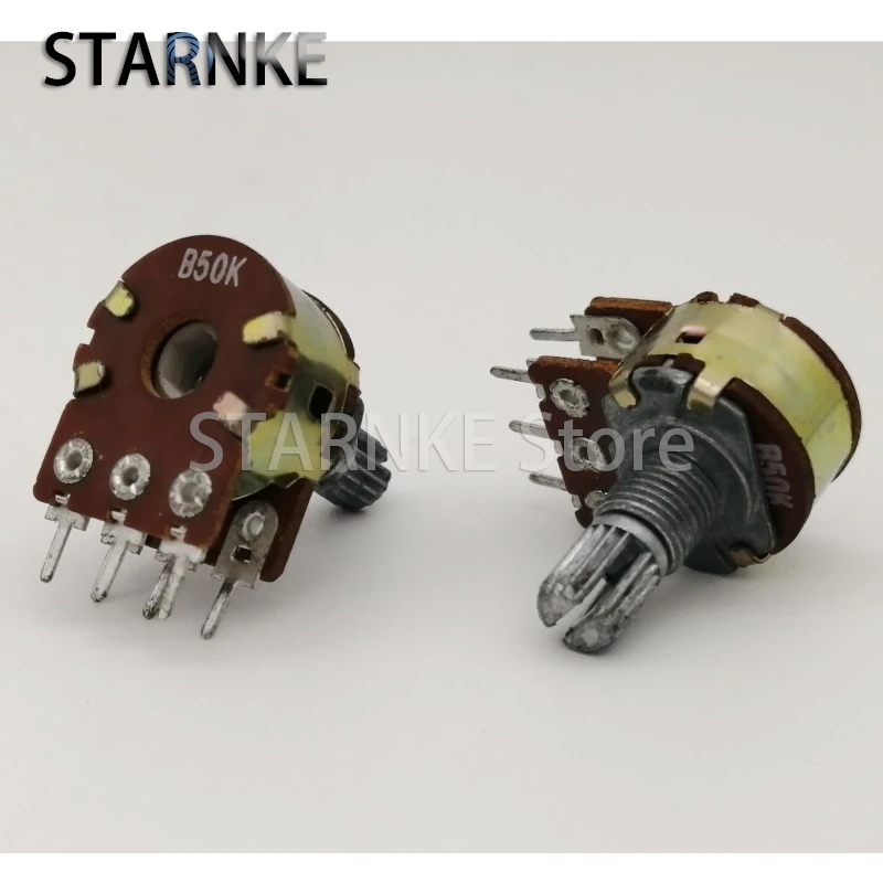 2PCS WTH148 16 Type B50K*2 6-Pin Dual Speaker Amplifier Audio Volume Potentiometer Flower Shaft Length 15mm