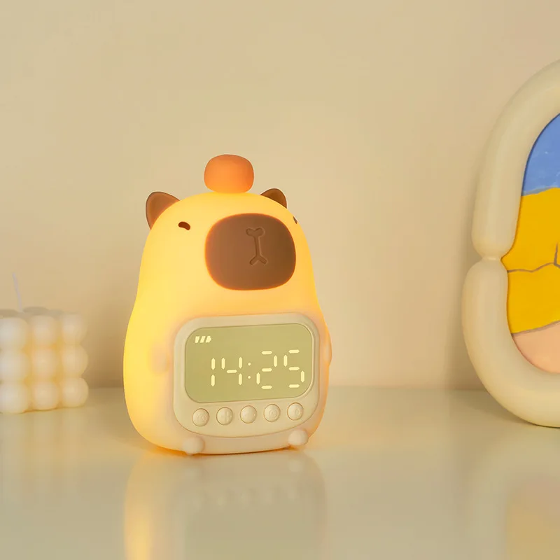 Cute Cartoon Capybara Silicone Night Light Rechargeable Digital Alarm Clock Led Night Lamp Touch Snooze Always-on Table Clock