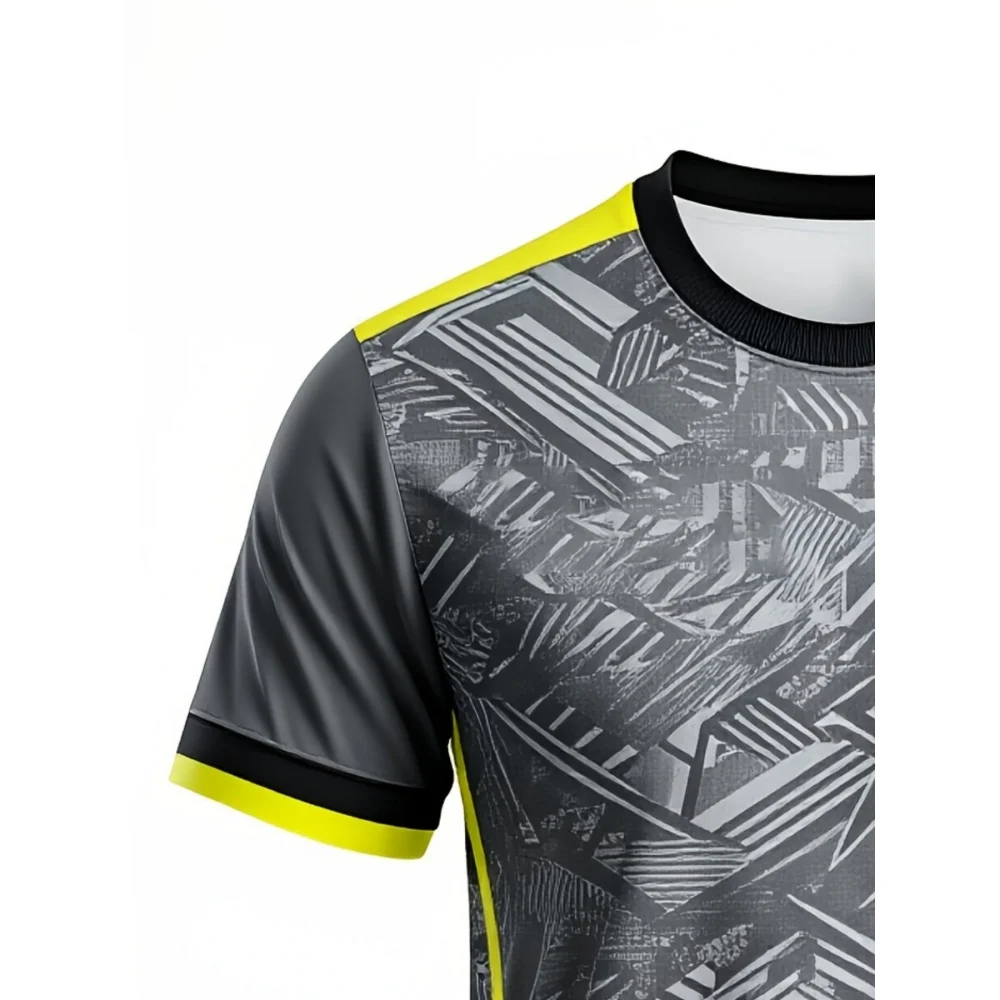 Herren-T-Shirt mit geometrischen Linien, Farbblock-Design, Rundhalsausschnitt, kurzen Ärmeln, für Sport, Training und Freizeit. – Detail 3