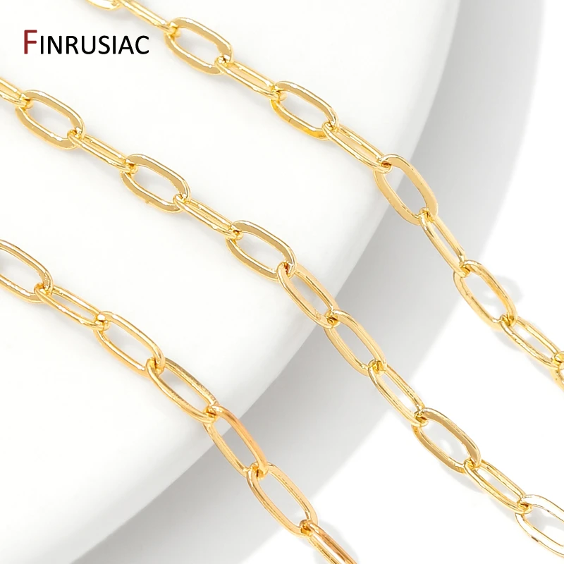 14K Gold Plated Brass Paperclip Link Chain Oval Link Cable Bulk Chain For DIY Jewelry Making Findings Handmade Crafts Components