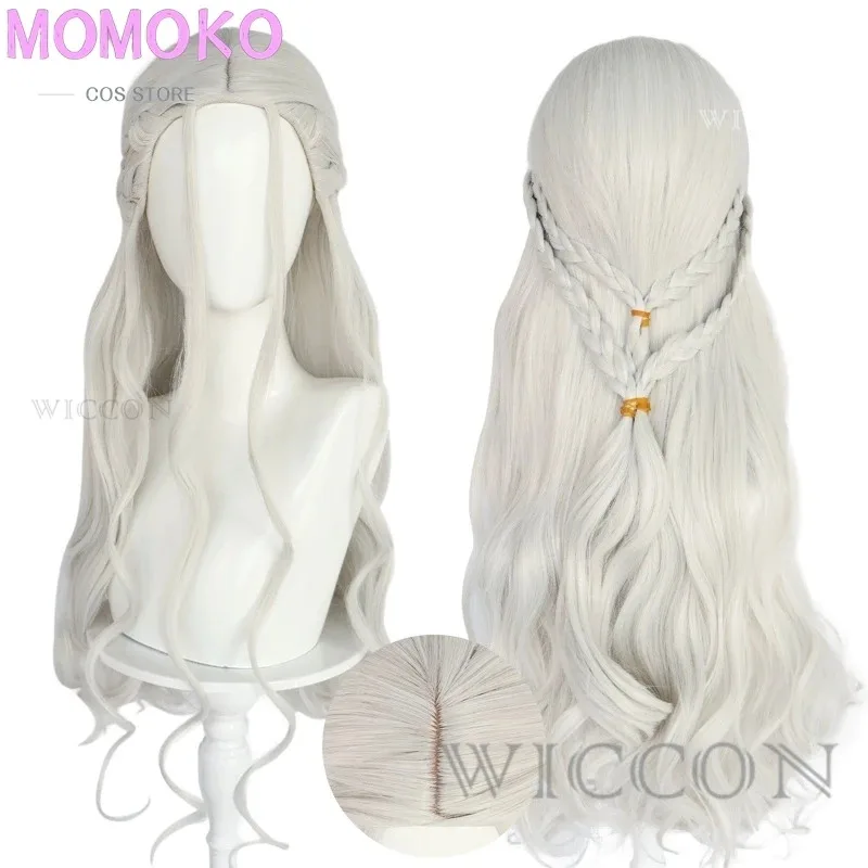 CyBlood and Dragons GoT Movie Daenerys Targaryen Dargon الأم مع فستان أبيض طويل وشعر جميل زي تنكري مليء بـ S