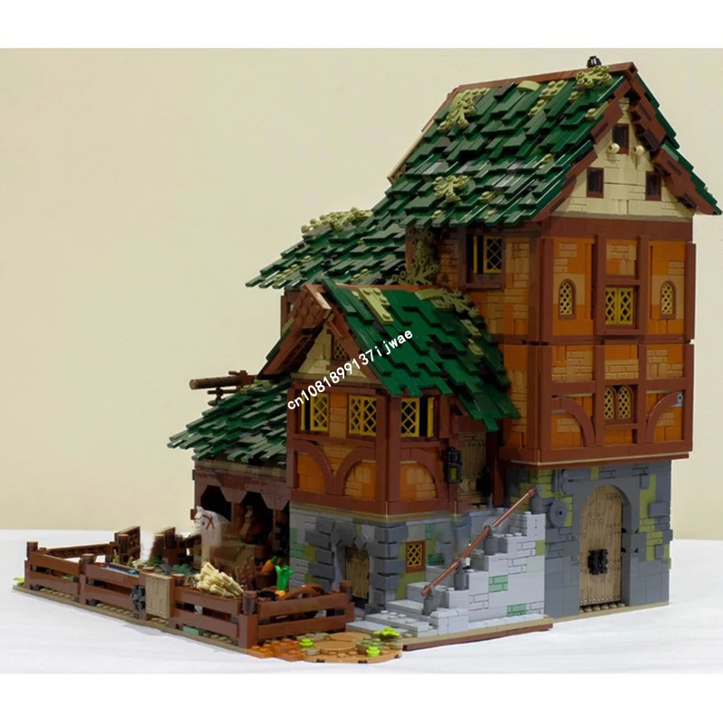 2024 New Moc European Medieval Street View Barn Building Blocks Model Retro Diy Creative Ideas Kids Toys Birthday Christmas Gift