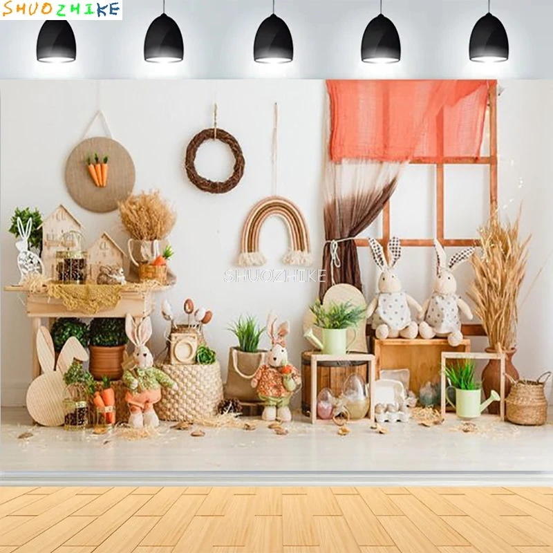 Easter Day Photography Backdrops Props Rabbits Colorful Eggs Children's Portraits Birthday Party Studio Background AC-13