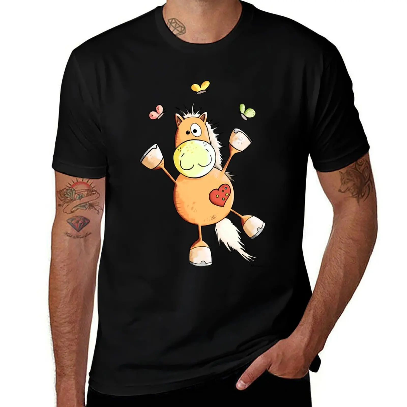 Dancing Horse With Butterflies T-Shirt Work Outdoor T-Shirt for Men