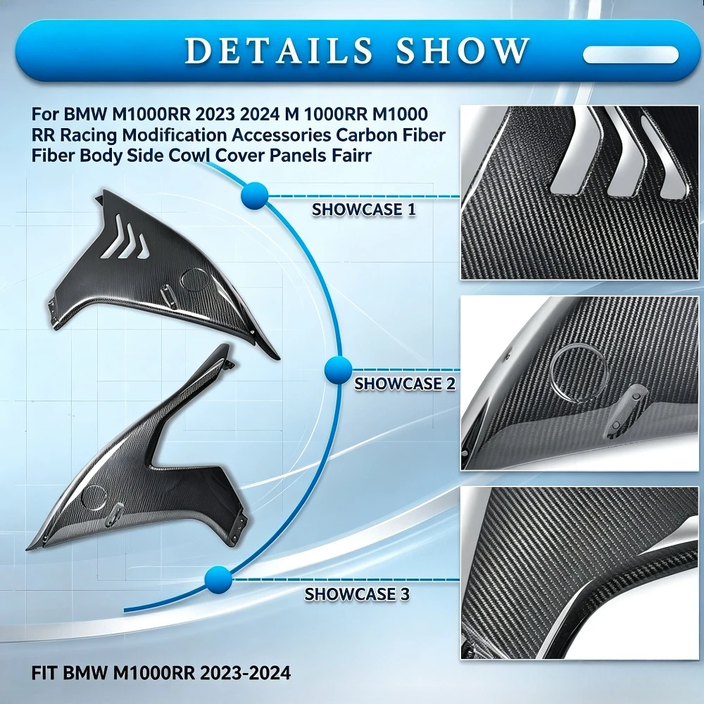 Carbon Fiber Body Side Cowl Cover Panel Fairing Kit Fit BMW M1000RR 2023-2024 Motorcycle Racing Mod Accessories