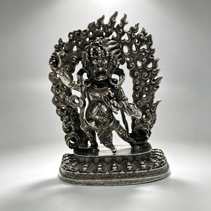 Antique Vajrapani Statue  Tibetan Buddhism Mahakala Bodhisattva Sculpture Protector Altar Decor Meditation Shrine Ornament