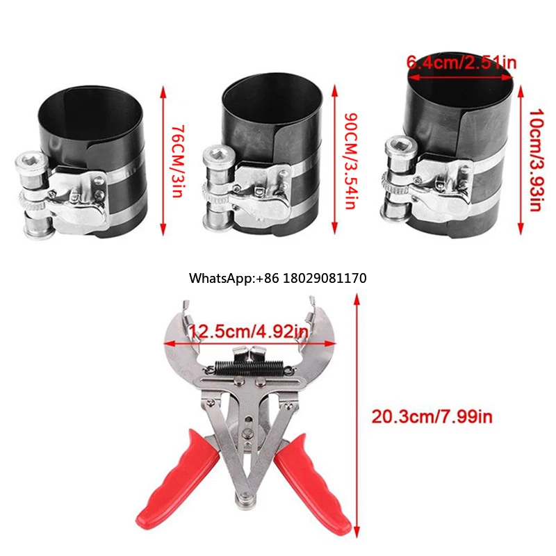 Piston Ring Compressor Service Tool Set Piston Ring Pliers Car Engine Tool Kit with Adjustable Safety Screws