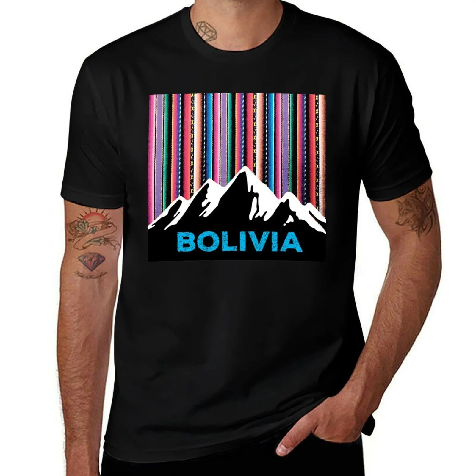 

Andean Bolivian mountains and colorful aguayo sky T-Shirt Functional Casual Short Sleeve Tee