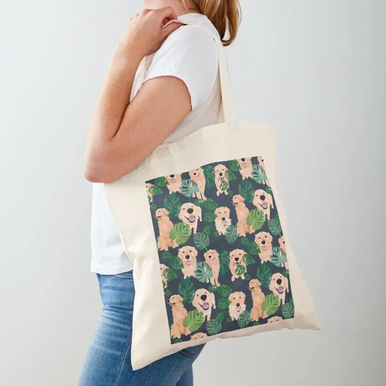 Golden Retrievers Tropical Tote Bag Shopper handbag Canvas shoulder bag Big bag women shopping logo