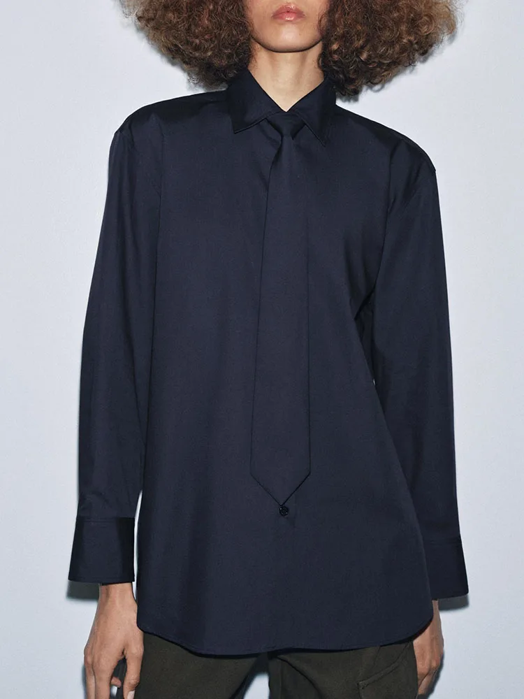 

Sweet Ele Faion Long Sve Silk Twill Tie irt New Arrival Winter 2025 Women's Clothing Ethnic Stage Costume