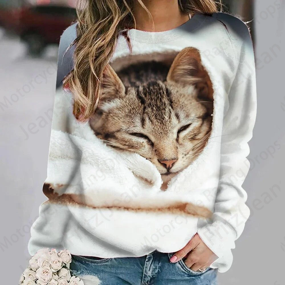 Cat Sweatshirt Kawaii Animal 3d Print Hoodie Women Fashion O-neck Hoodies Female Sweats Winter Coat Girl Clothes Dog Sudaderas