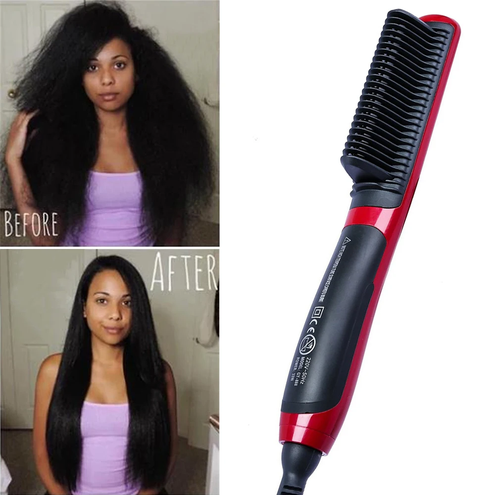 

Durable Electric Straight Hair Hot Comb Brush LCD Heated Ceramic Hair Beard Straightening Brush US EU Plug Hair Straightener