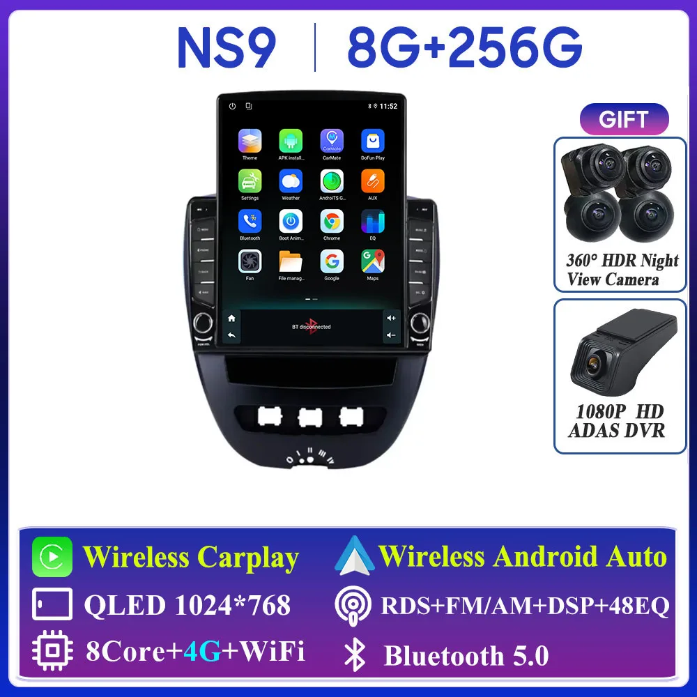 For Peugeot 107 Toyota Aygo Citroen C1 Car Radio Carplay Navigation GPS Stereo Android Auto Screen No 2din Video WiFi Autoradio