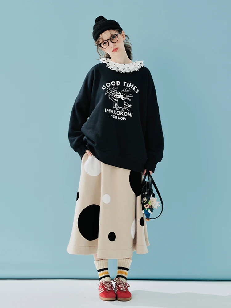 IMAKOKONI Plush Polka Dot Versatile Skirt, Mid-length, Air Layer, Autumn, Winter,  244916