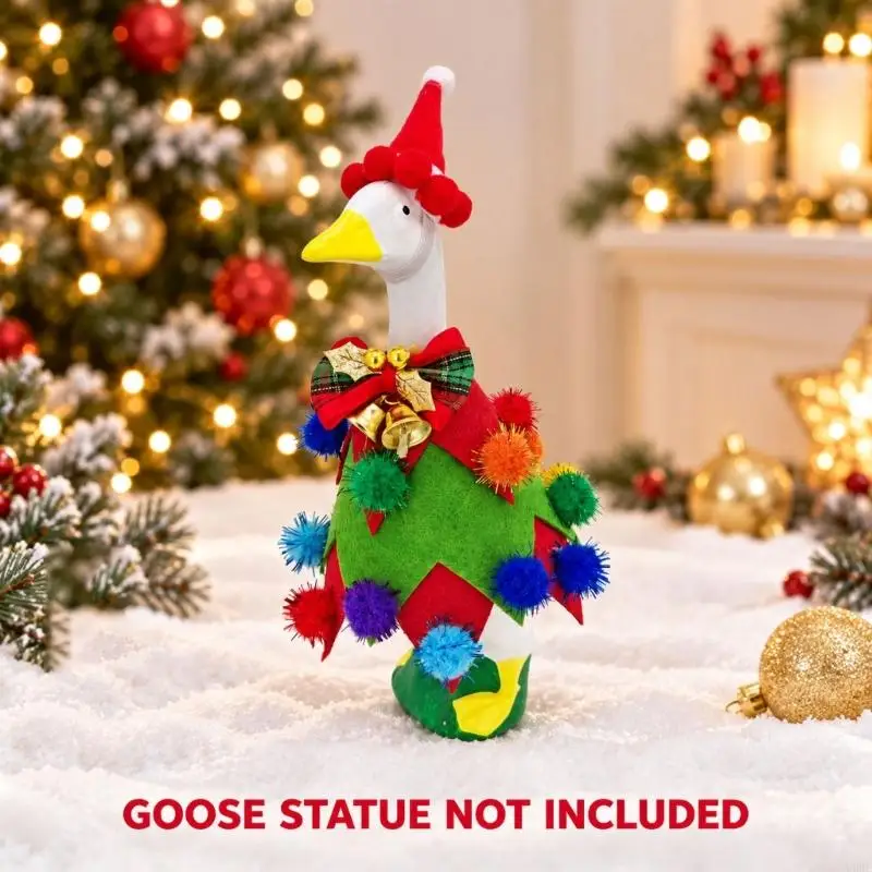 Christmas Bird Figurine and Outfit Set with Hat, Dress, Decorative Garment and Tabletop Figurine for Holiday Desktop Shelf