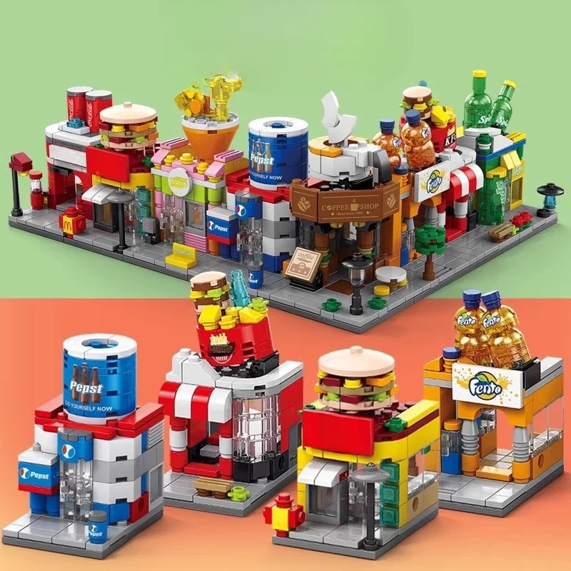 Mini Street View Stadt Architektur Bausteine Snack Store Shop Haus Modell Ziegel Puzzle montiert Schloss Spielzeug für Kinder