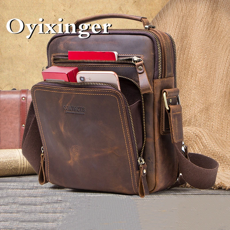 Natural Cowhide Retro Small Men Bag Genuine Leather Messenger Bag Men's Shoulder Crossbody Male Pack Back Flap Business Handbag