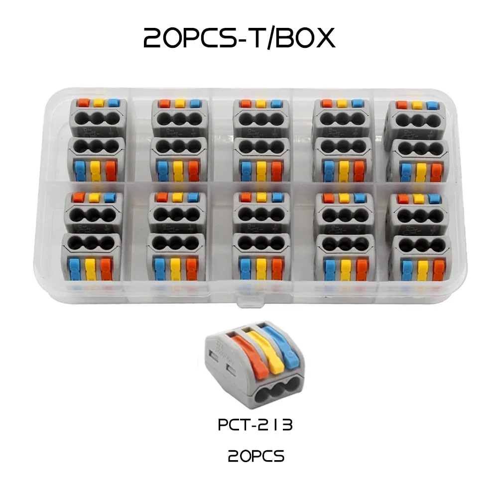 20/62pcs Wire Connector Electric Strip Connectors Mini Cage Spring Universal Compact Quick Wiring Conductors Push-in Terminal