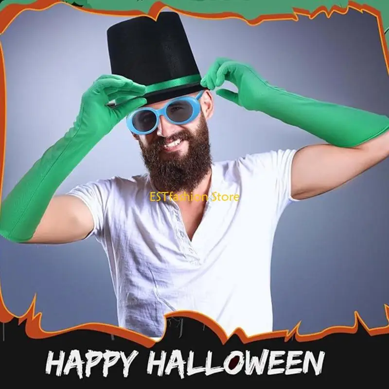 Y5GC 3PCS อุปกรณ์เสริมเครื่องแต่งกายฮัลโลวีนสีเขียวรวมถึงแว่นกันแดดหมวกชั้นนำถุงมือ Satins Long Book Actel