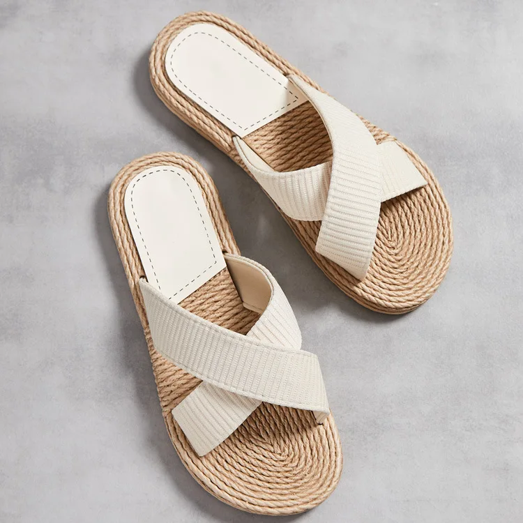 Handmade Ladies Home Slipper Women Sandals Casual Outdoor Cross Slippers Female Summer Beach Wear Flowers Flat Heel Shoes