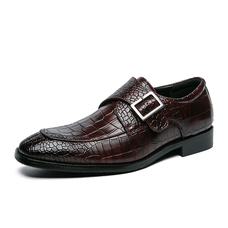 Men Formal Shoes Cap Toe Buckle Brown Classic Style Mens Dress Shoes Crocodile Prints Brogue Leather Men Banquet Wedding Shoes image 6