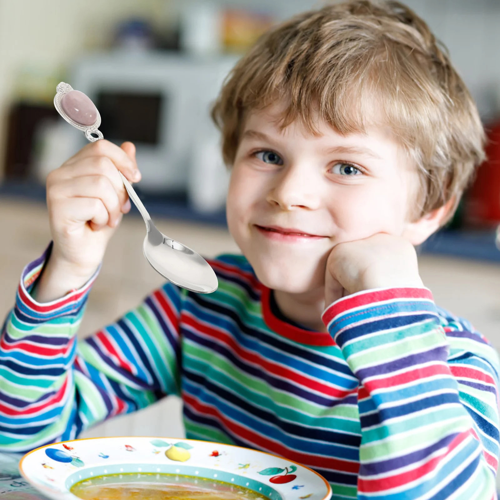 

1Set Gemstone Spoon Fork Set Crystal Stone Tableware Smooth Easy Clean for Home Restaurant Party Hotel Multi-Function