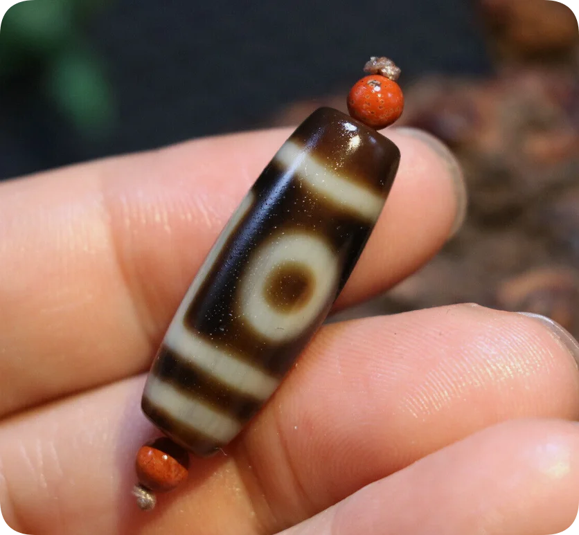 Energy Tibetan Old Agate Ivory Color 2 Eye True Love Elements dZi Bead Totem 3A