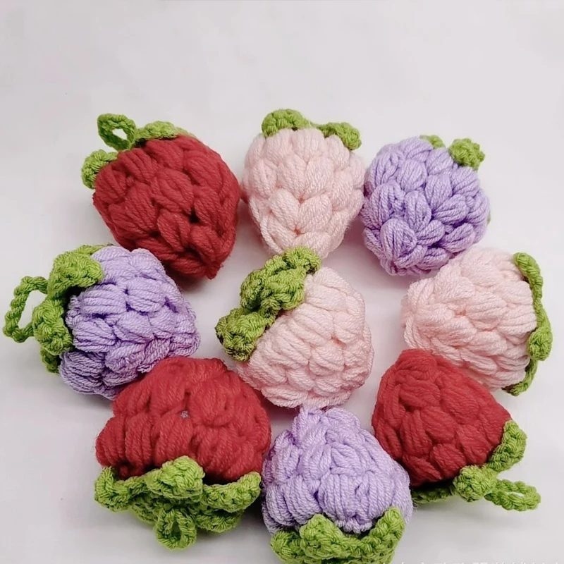 Crochet Strawberry Knitted Cotton Stuff, Patchwork Applique, DIY Handmade Needlework, Sewing Accessories, 8x5cm, 20Pcs,870