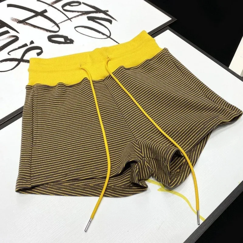 Women's Striped Drawstring High Waist Shorts Elastic Slim Fit Casual Summer Hot Pants