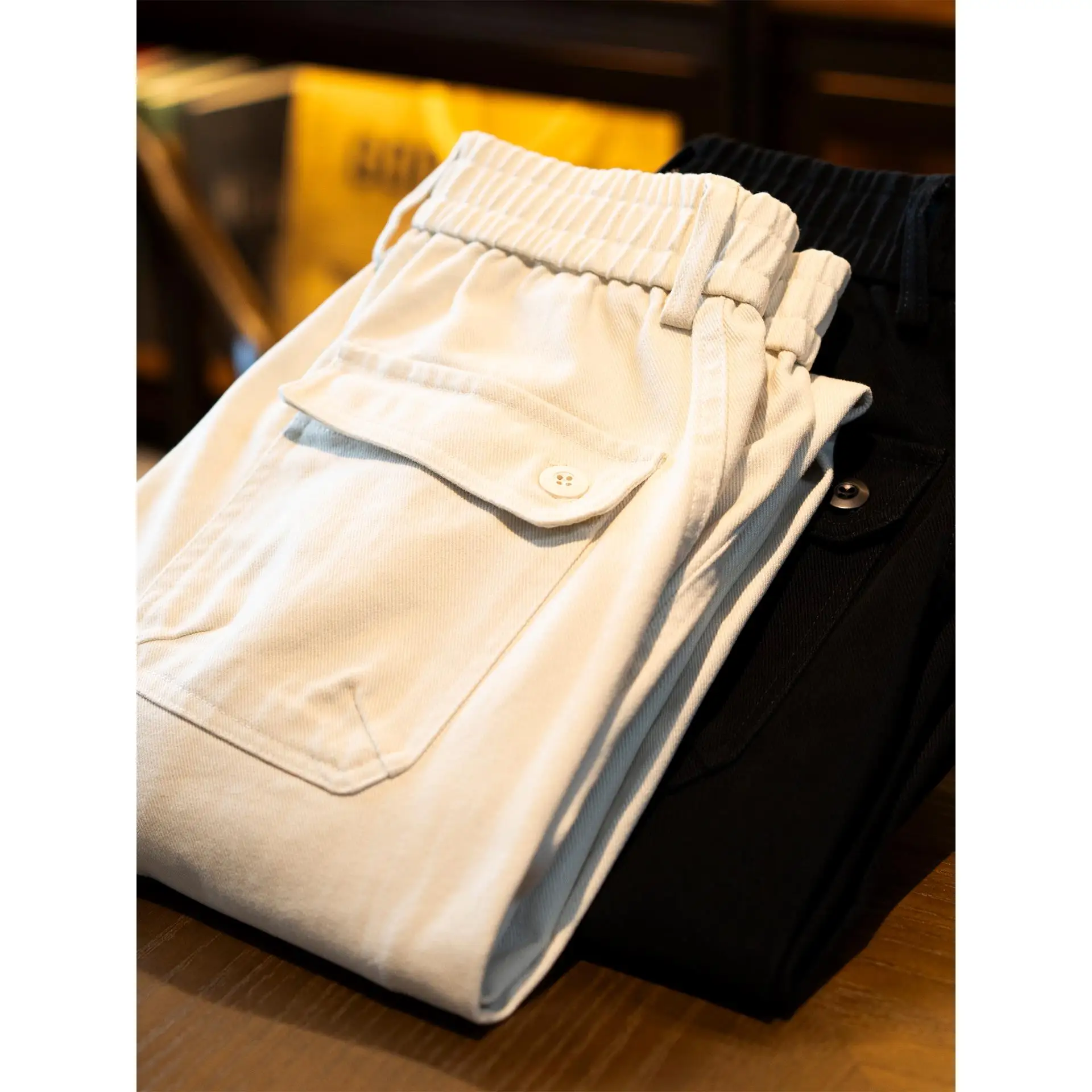 

American Style Casual Cotton Pants Men's Loose Straight Leg Jeans Fashionable Workwear Black Denim Long Trousers