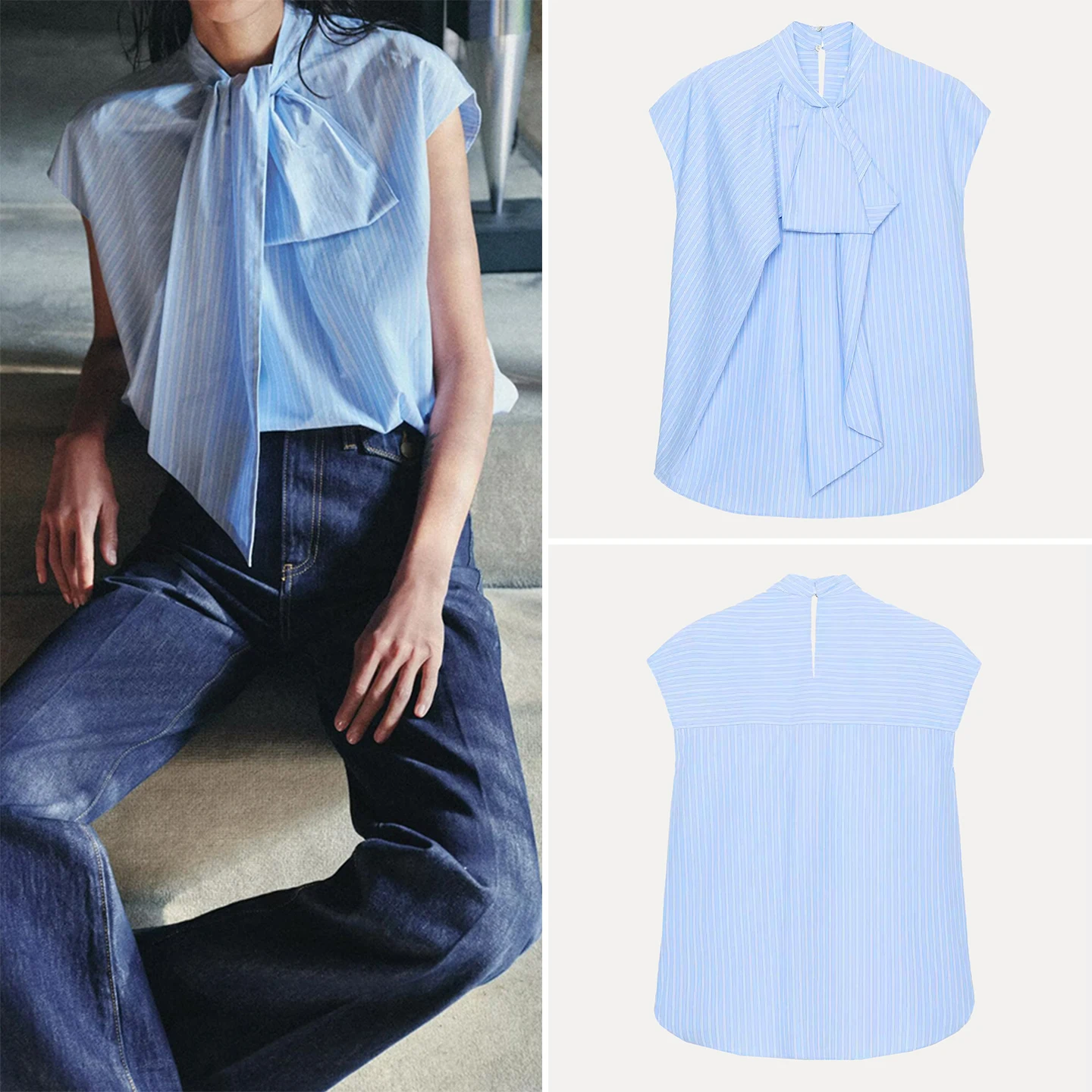 

Fashionable Striped Knot Sleeveless round Neck Shirt Women's Spring 2026 New Arrival ZDATA Loose Fit Non-deformable