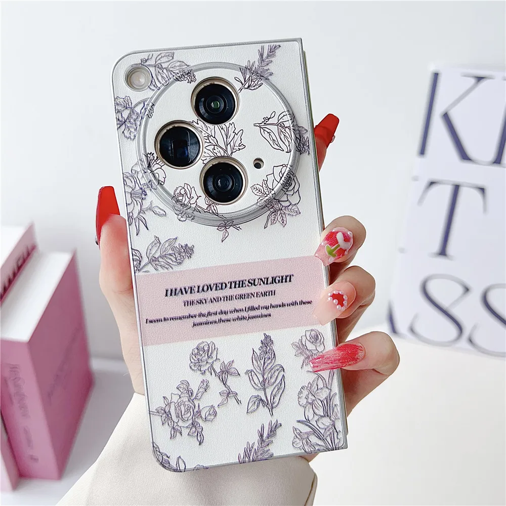 OPPO Find N3 케이스용 짧은 체인 가죽 케이스, OPPO Find N2 커버, 한국 럭셔리 페인트 플라워 스카프
