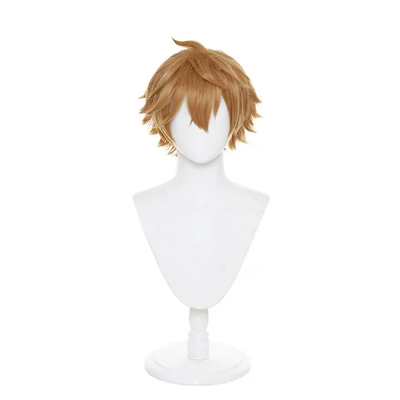 Anime Genshin Impact Ajax Herren Cosplay Perücken Kostüme Kopfbedeckung 30cm Lange Simulierte Kopfhaut Dicke Gemischte Voluminöse Lange Haarperücken – Detail 2