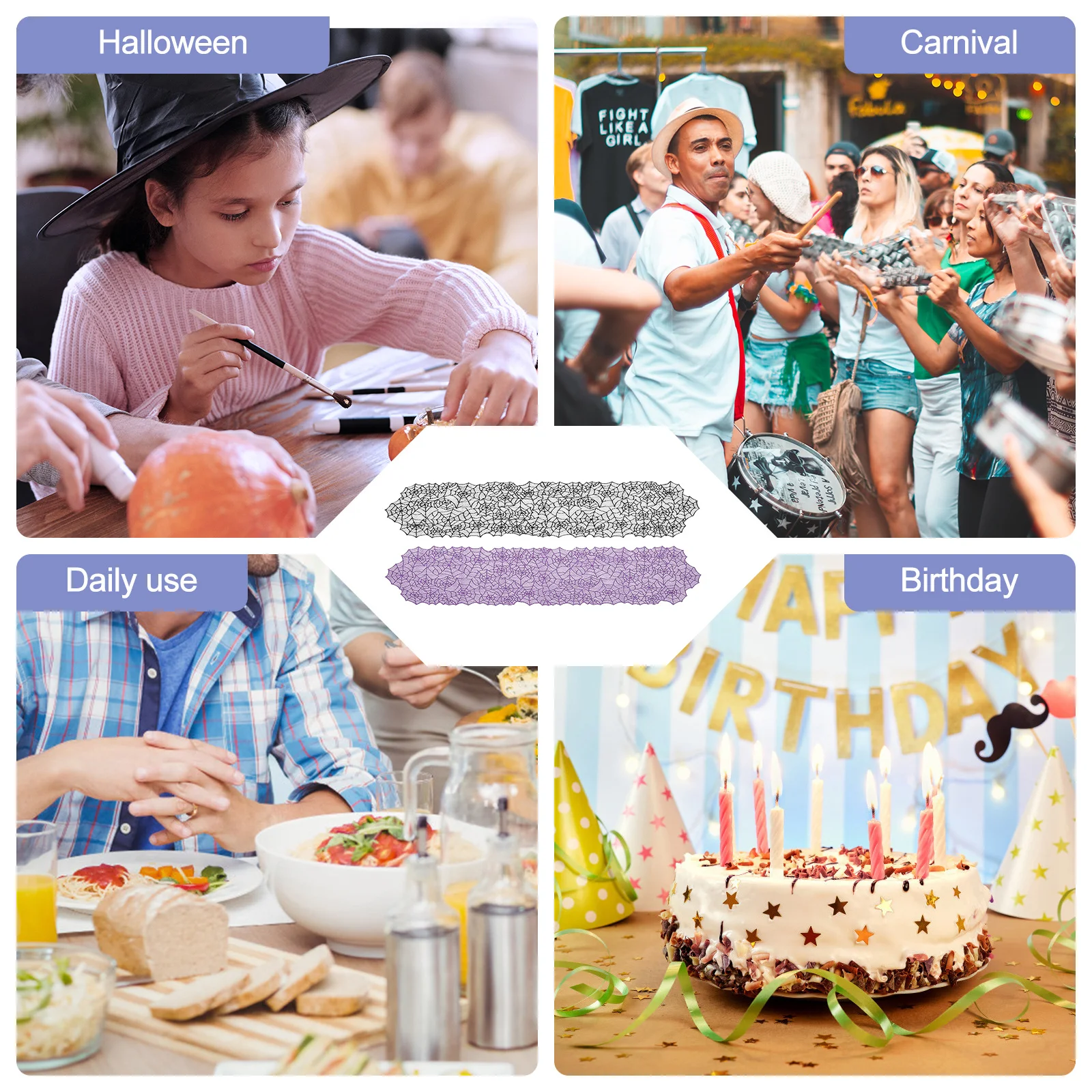 

2Pcs Halloween Christmas Spider Web Table Flags Knitted Lace Wrinkle Resistant Party Decorations Knitted Lace Decorations