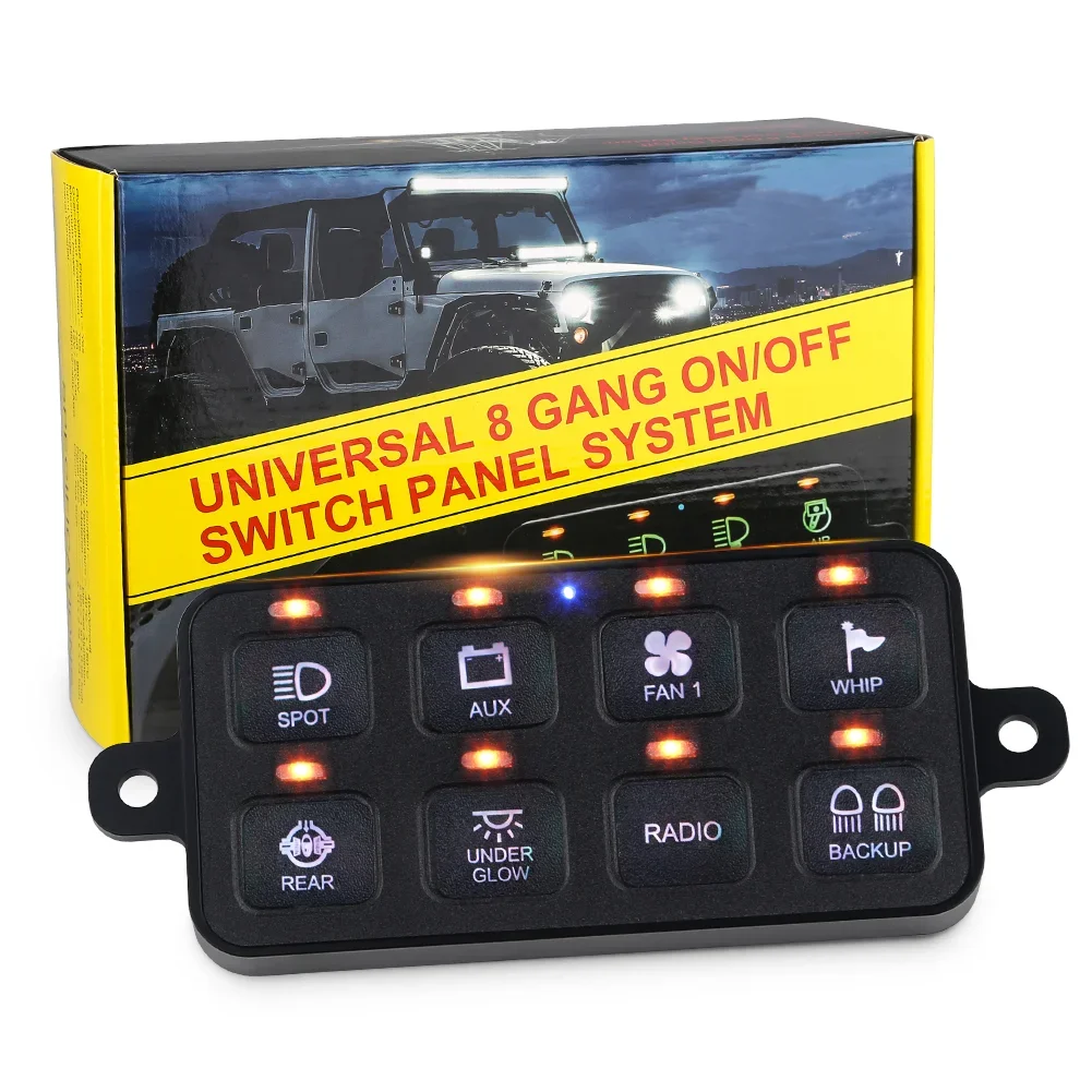 DC 12V Universal 8 Gangs Switch Panel System Blueteeth Control Switch Panel for Car Truck UTV Boat RV Trailer