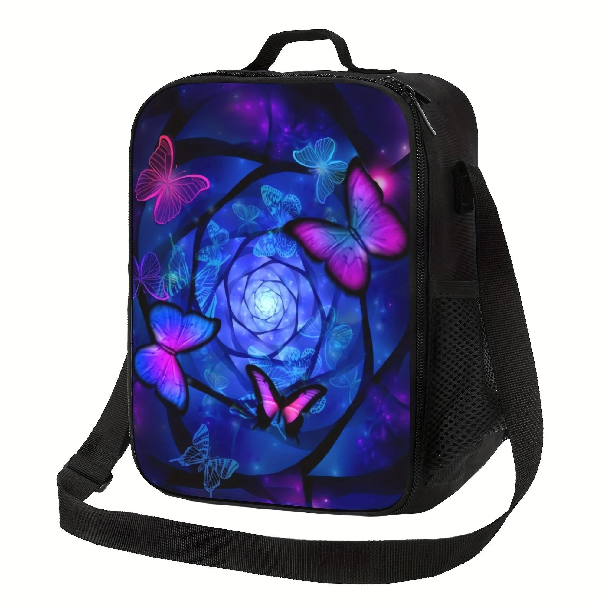 Butterfly Print Insulated Lunch Bag Portable Reusable Cooler Bag for Camping Picnic Office 10.5x8x4.5in