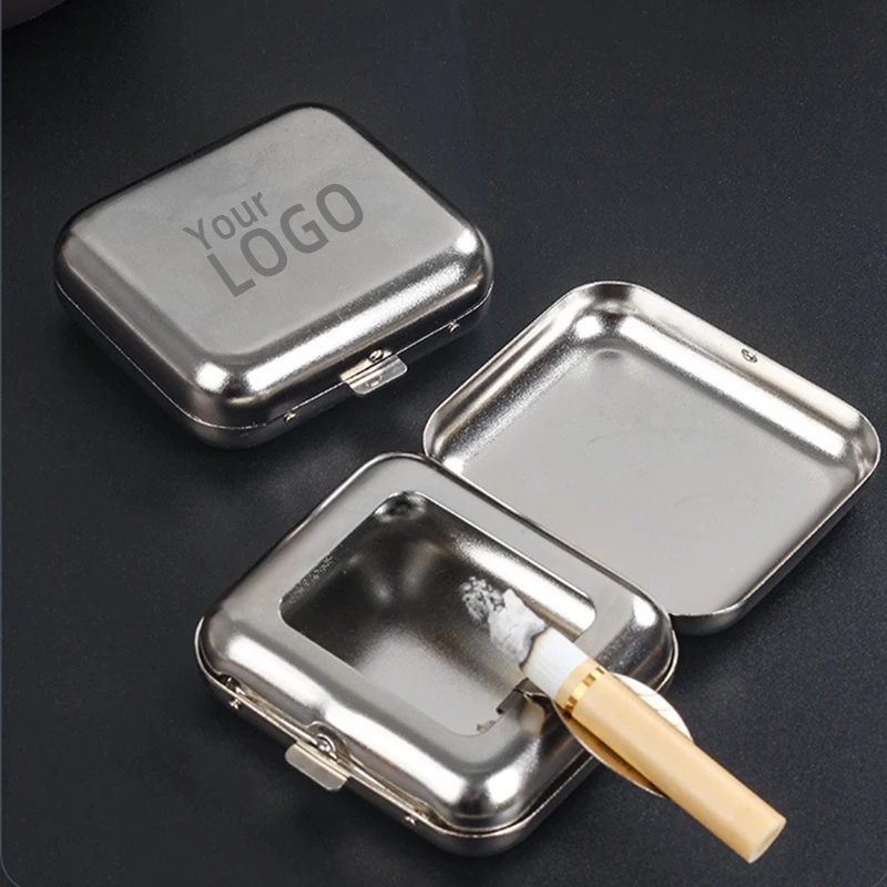 

Outdoor Small Stainless Steel Pocket Mini Ashtray Customized LOGO Personalized Gift Cigarette Lighter Accessories Smoker Gifts