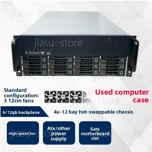 

12-Bay 4U Server Chassis with 6GB Backplane ATX Power Supply Hot-Swap NAS Storage Rackmount Case