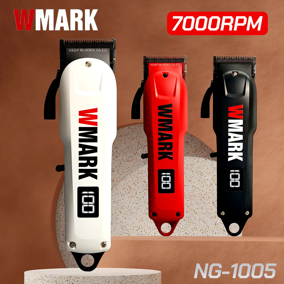 

Профессиональная электрическая машинка для стрижки волос WMARK NG-1005, триммер для волос, вращающийся двигатель 7500 об/мин, литиевая батарея 2000 мАч, лезвие 5CR, 3 цвета