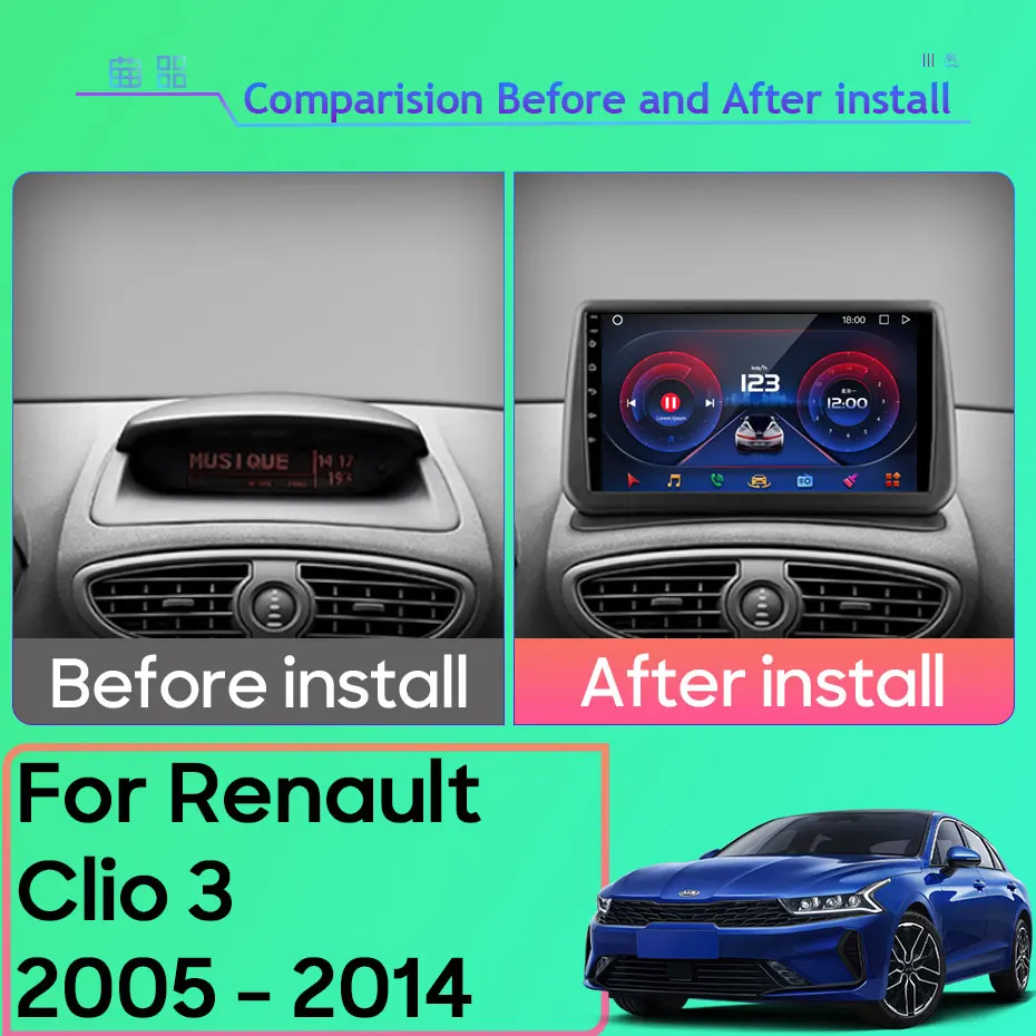 Android Multimedia For Renault Clio 3 2005 - 2014 Car Stereo CPU Radio QLED Player Navigation Carplay Auto HDR 5G Cam Dash WIFI