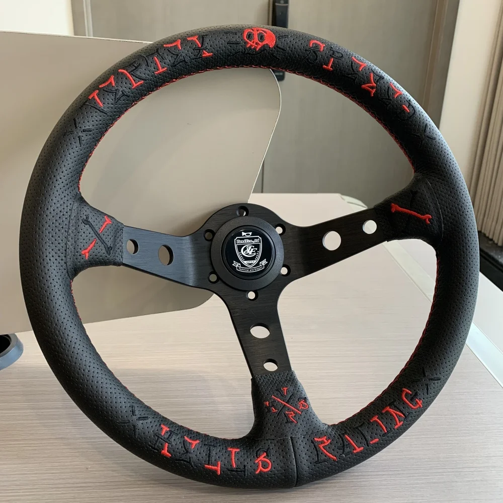 Tiypeor JDM VERTEX LANG Redesign New Red Perforated Leather Racing Car Steering Wheel